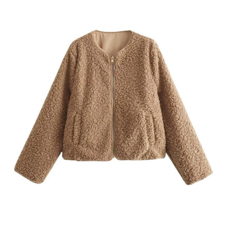 Damen Teddyjacke mit Reißverschluss und seitlichen Eingrifftaschen Drune