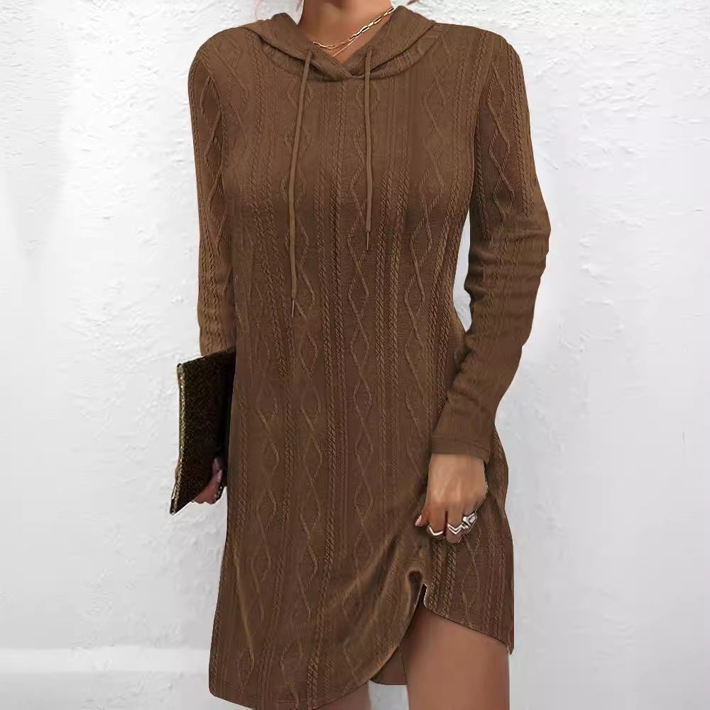 Damen Hoodiekleid mit strukturiertem Strickmuster und seitlichem Schlitz Drune