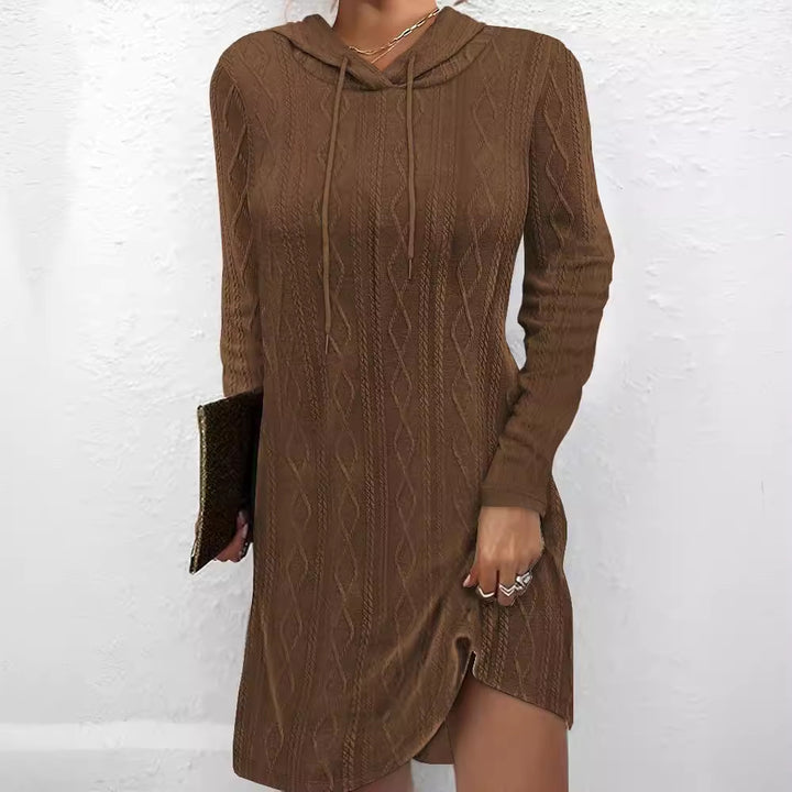Damen Hoodiekleid mit strukturiertem Strickmuster und seitlichem Schlitz Drune