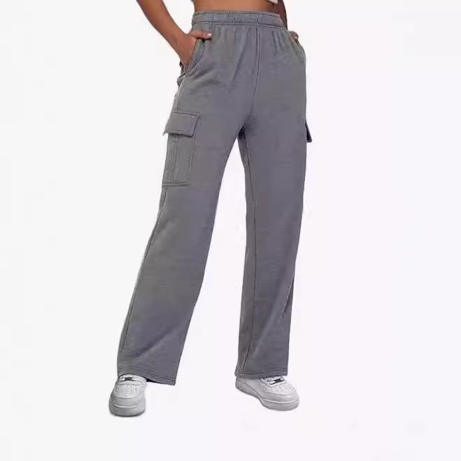 Damen nan gerade geschnittene Cargo-Sweathose mit hoher Taille und aufgesetzten Taschen Drune