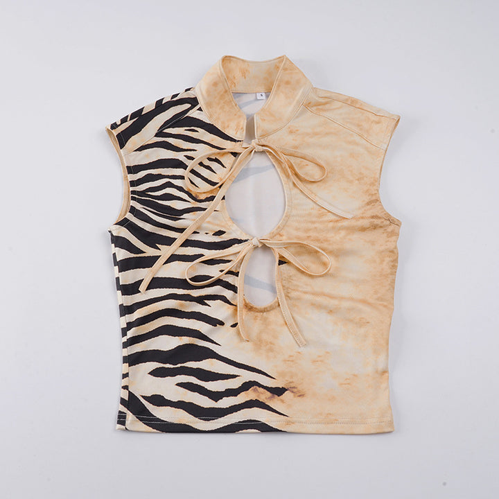 Damen Figurbetontes Kurzarm-Oberteil mit Halterneck und asymmetrischem Design Drune