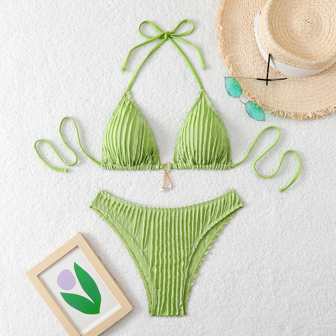 Damen Triangel-Bikini mit feiner Ripptextur und verspieltem Schmuckdetail Drune
