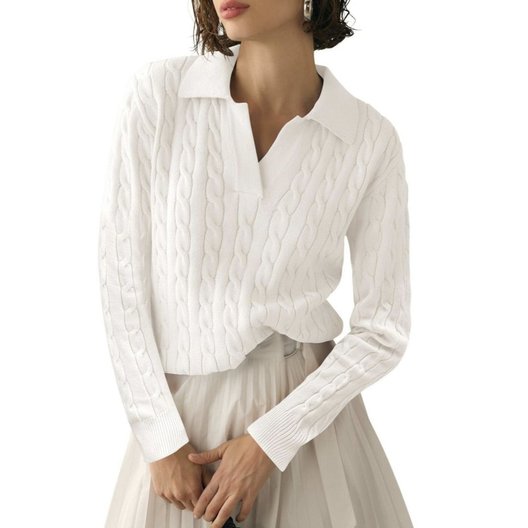 Damen Strickpullover mit Karpfen-Muster und kontrastierenden Bündchen Drune