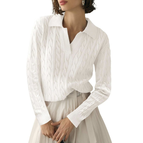 Damen Strickpullover mit Karpfen-Muster und kontrastierenden Bündchen Drune