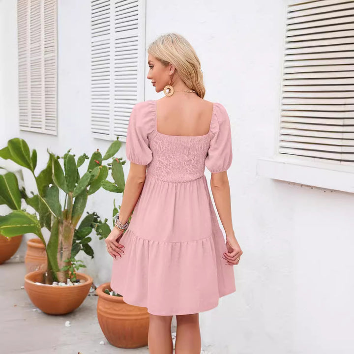 Damen luftiges Shirtkleid mit Puffärmeln und Rüschensaum Drune