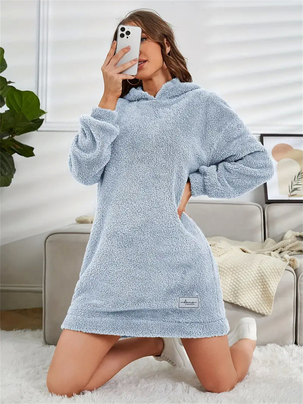 Damen Kuscheliges Hoodie-Kleid Drune