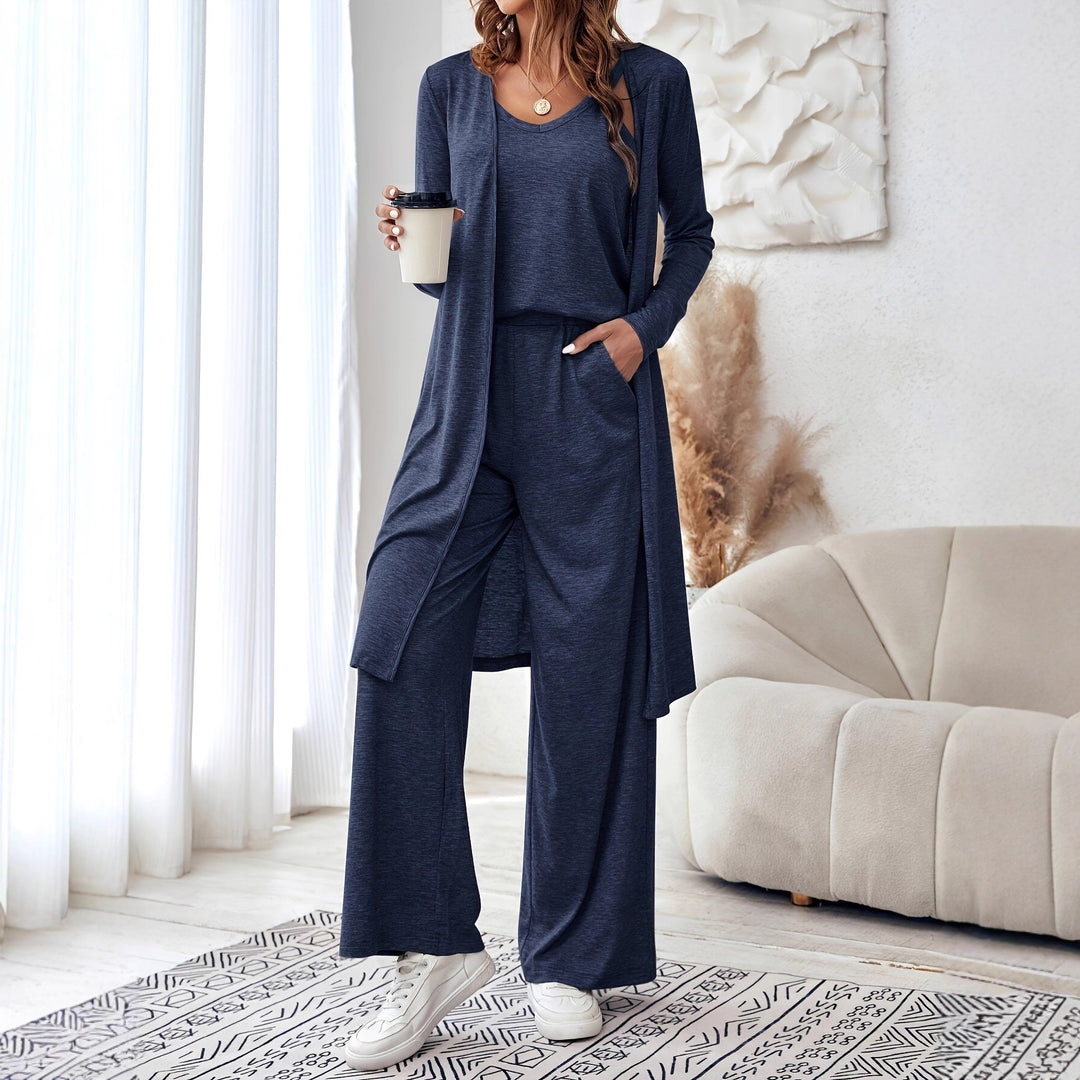 Damen Loungewear-Set mit Longcardigan und weit geschnittener Hose Drune