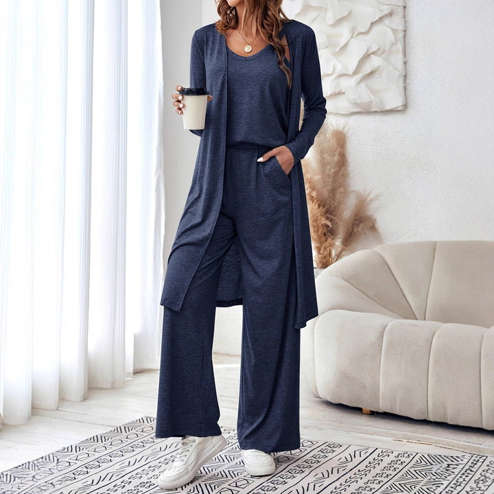 Damen Loungewear-Set mit Longcardigan und weit geschnittener Hose Drune