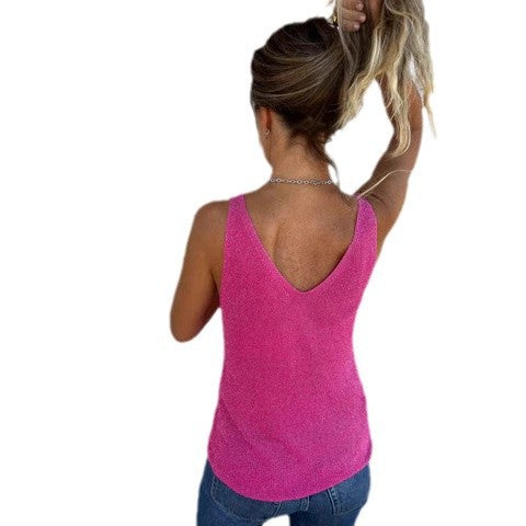Damen Leichtes V-Ausschnitt Top mit Rippstrickdesign und lockerer Passform Drune