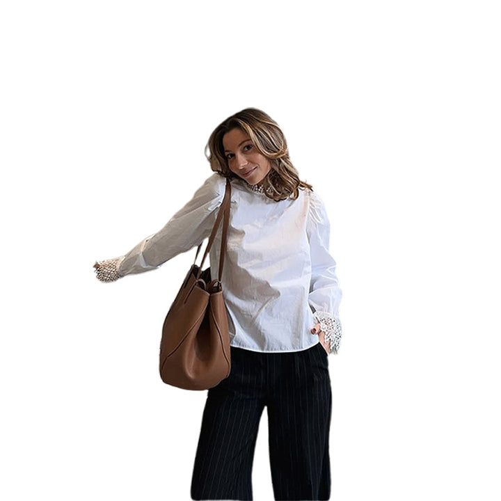 Damen Bluse mit eleganten Spitzenakzenten und Puffärmeln Drune