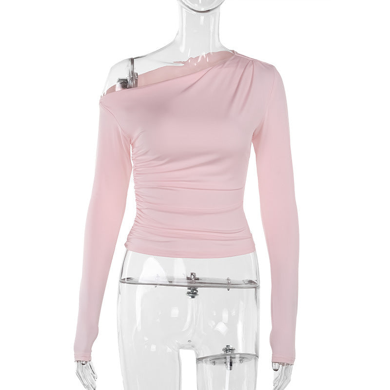 Damen Langarm-Crop-Top mit asymmetrischem Ausschnitt und Raffung Drune