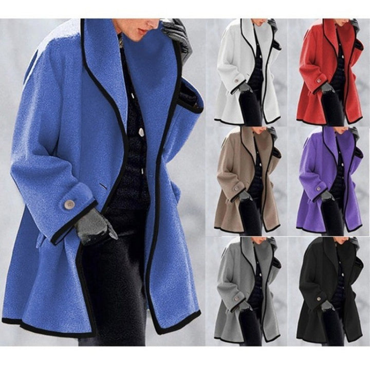 Damen nan oversize Bouclé Wollmix Mantel mit kontrastpaspeln und umgeschlagenem Kragen Drune