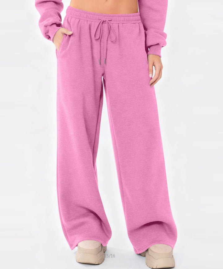 Damen nan weite Loungehose mit hohem Komfortbund, elastischem Tunnelzug und seitlichen Eingrifftaschen Drune