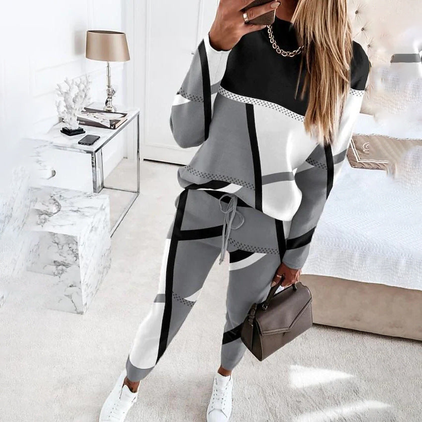 Damen modisches Sportset mit grafischem Muster und elastischem Bund Drune