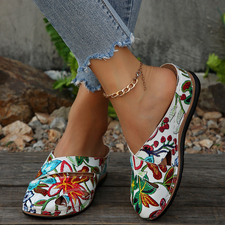 Damen Komfortable Clogs mit dekorativen floralen Stickereien Drune