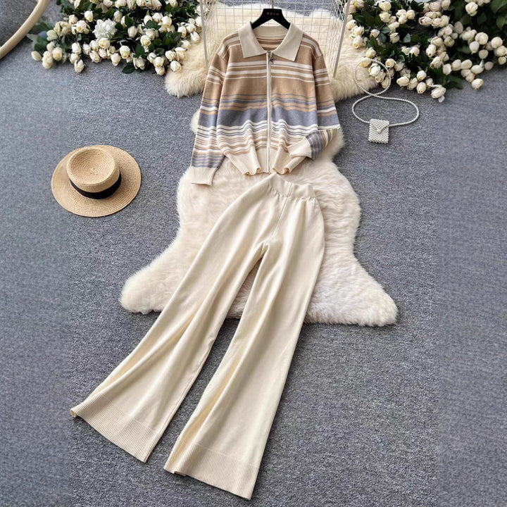 Damen modisches Freizeit-Loungewear-Set mit Reißverschluss und breitem Bein Drune