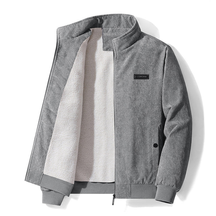 Herren nan gefütterte Cord-Blousonjacke mit Teddyfleece-Innenfutter, Stehkragen und elastischen Bündchen Drune