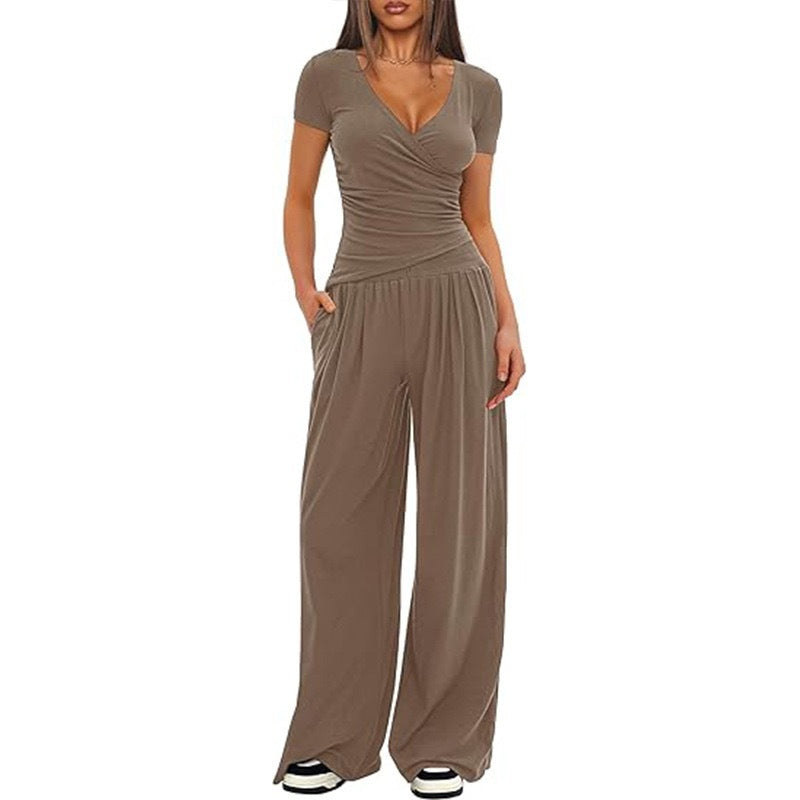 Damen Eleganter Wickel-Jumpsuit mit weitem Bein und modischen Details Drune