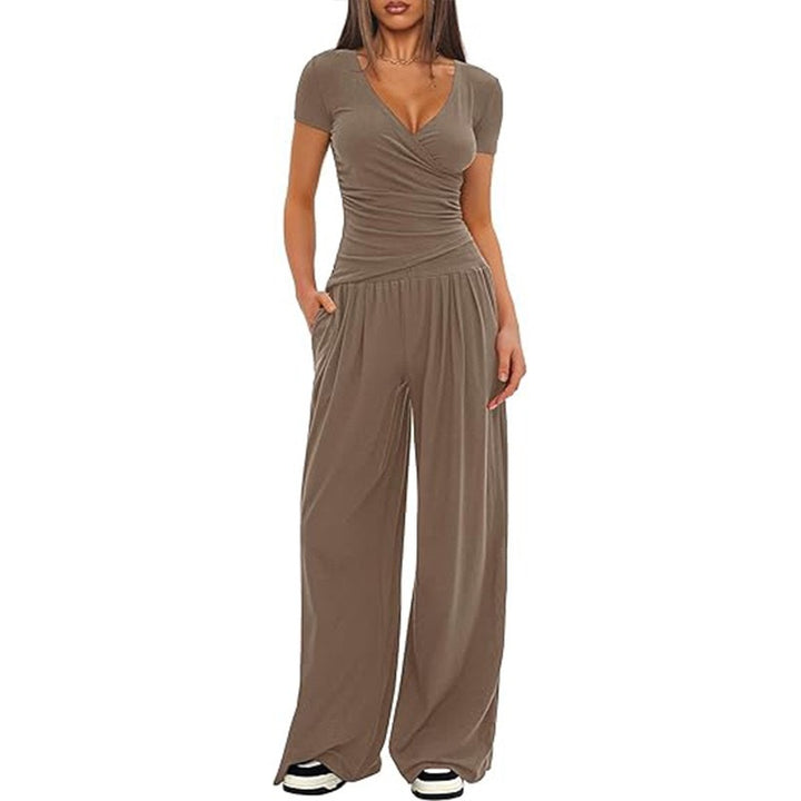 Damen Eleganter Wickel-Jumpsuit mit weitem Bein und modischen Details Drune