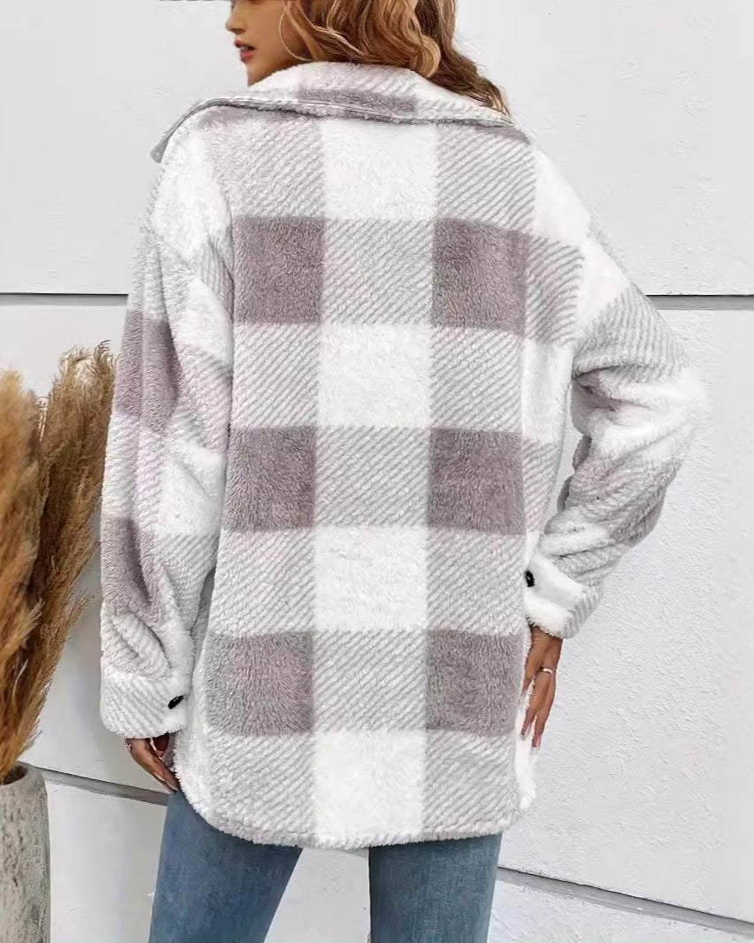 Drune | karierte Hemdjacke - Übergroße Passform - Knopfverschluss vorne - Weiche gebürstete Textur
