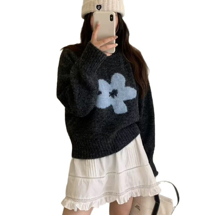 Damen Pullover mit floralem Design und hochflorigem Material Drune