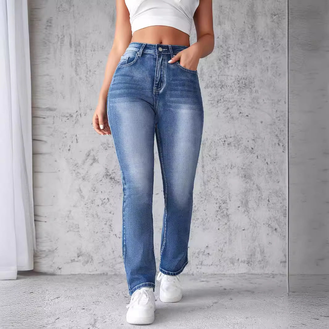 Damen High-Waist Stretch-Jeans mit geschnittenem Saum Drune