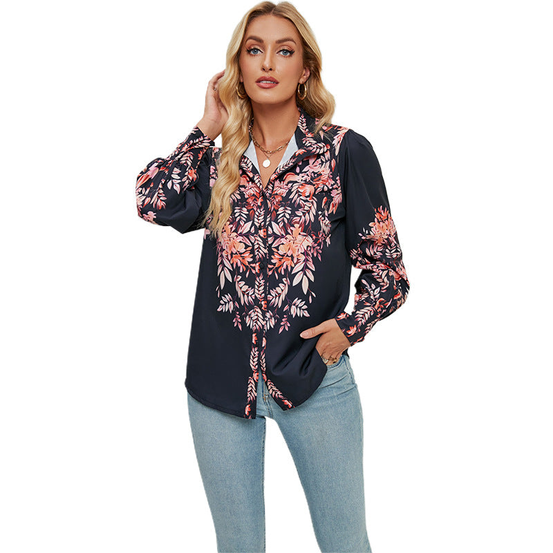 Damen elegante Bluse mit floralem Druck und weit geschnittenen Ärmeln Drune