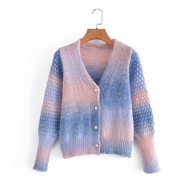 Damen Farbverlauf Strickjacke mit originellem Rippdesign Drune