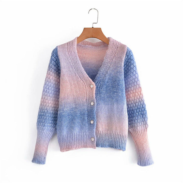 Damen Farbverlauf Strickjacke mit originellem Rippdesign Drune
