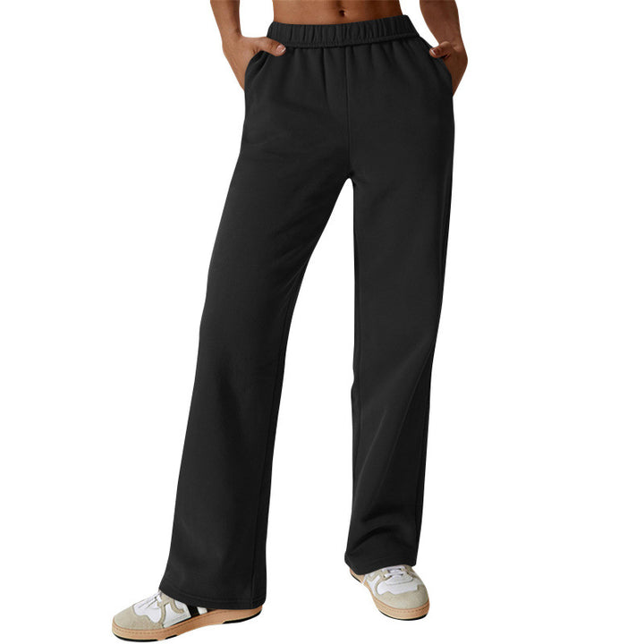 Damen nan hochgeschnittene ausgestellte Loungehose mit elastischem Komfortbund und verdeckten Eingrifftaschen Drune