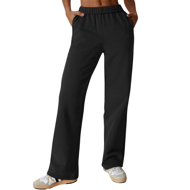Damen nan weite hochgeschnittene Jogginghose aus weichem Sweat mit elastischem Bund und Eingrifftaschen Drune