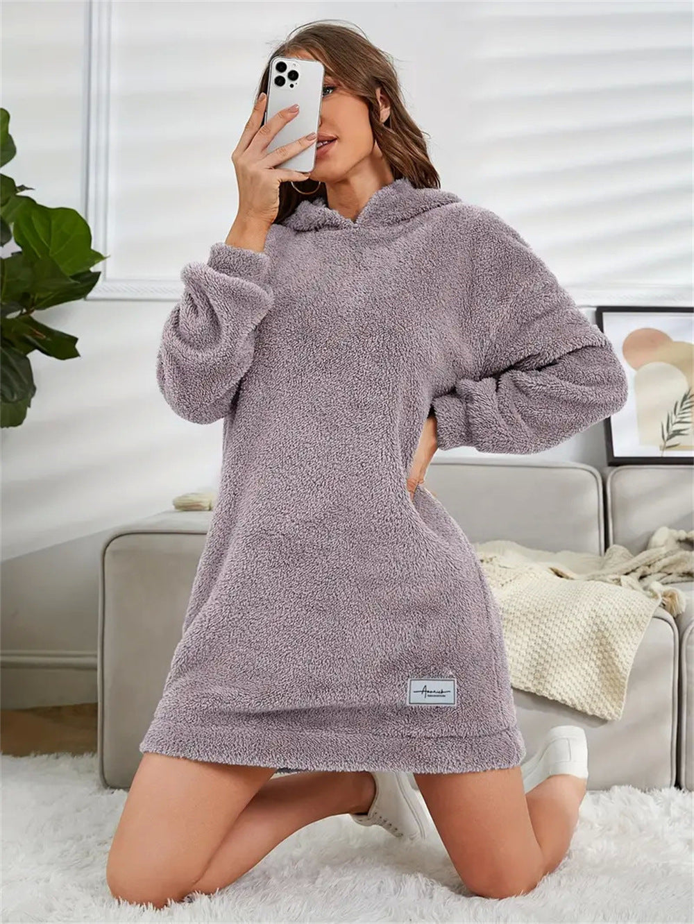 Damen Kuscheliges Hoodie-Kleid Drune