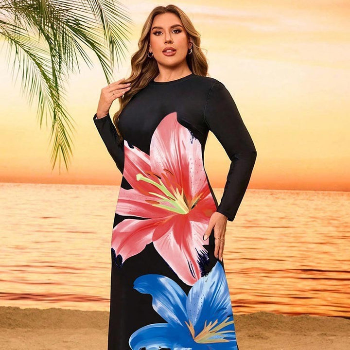 Damen Maxikleid mit floralem Design und langem Ärmel Drune