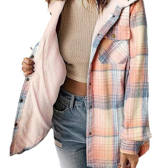 Damen Flanelljacke mit gefütterter Kapuze Drune