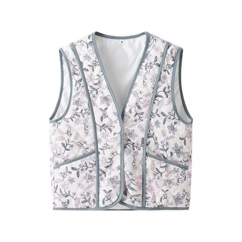 Damen gesteppte Weste mit floralem Muster und praktischen Taschen Drune