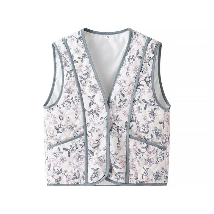 Damen gesteppte Weste mit floralem Muster und praktischen Taschen Drune
