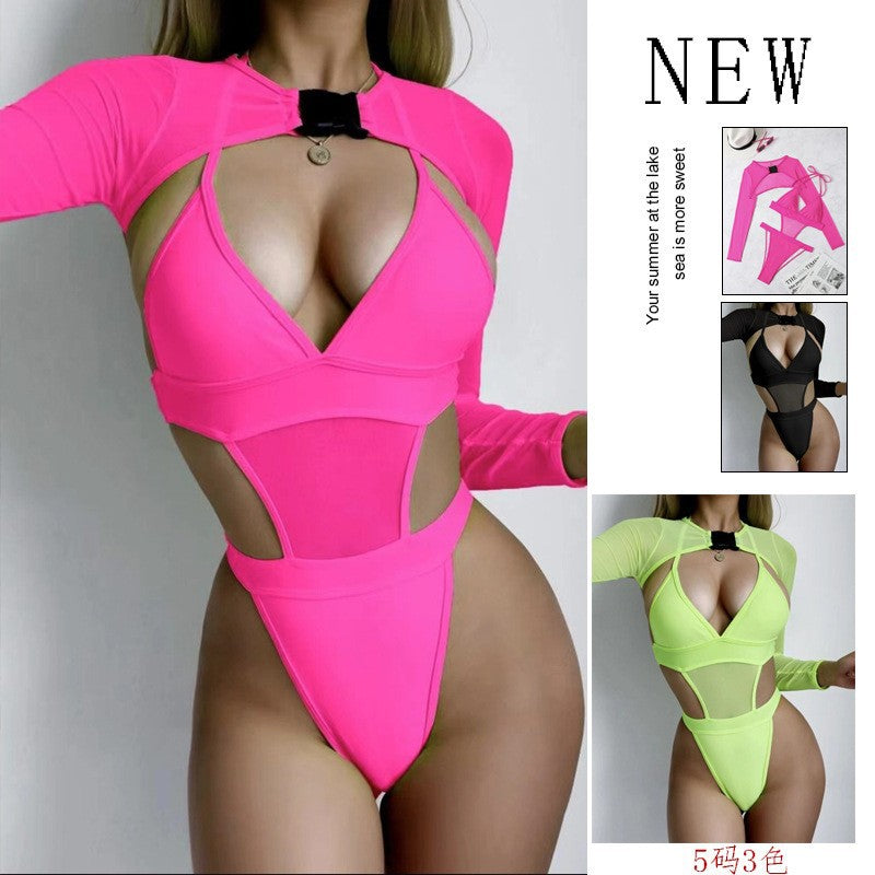 Damen Einteiler Badeanzug mit Cut-Out-Design und langem Arm Drune