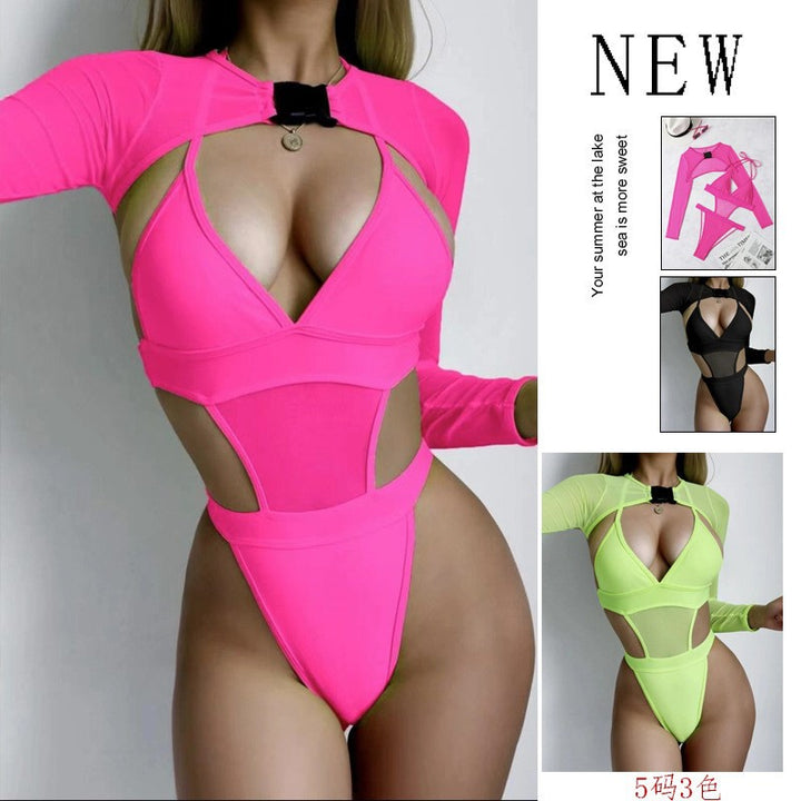 Damen Einteiler Badeanzug mit Cut-Out-Design und langem Arm Drune