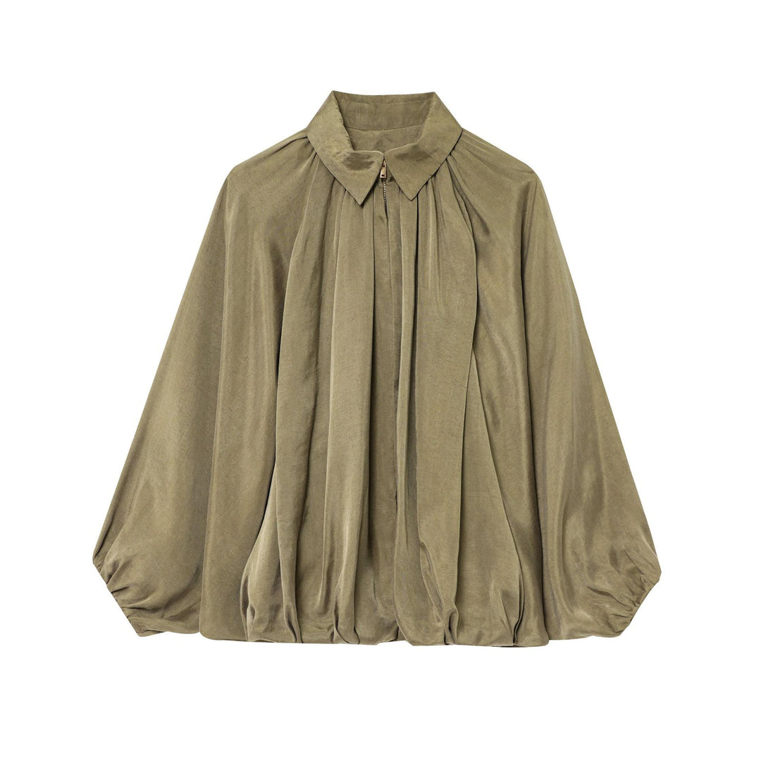 Damen Plissee-Bluse mit elegantem Stehkragen Drune