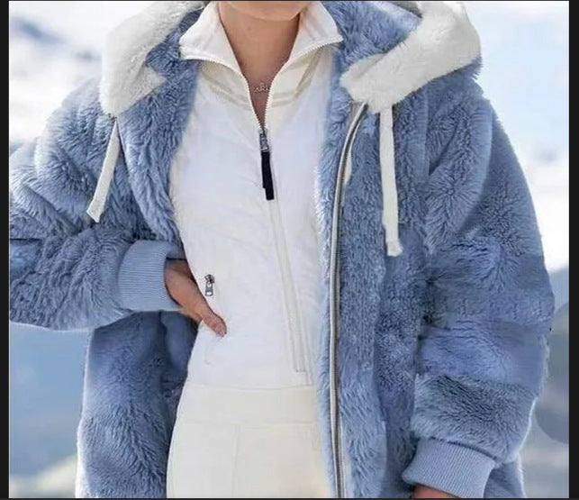 Damen Kuschelige Kunstpelzjacke mit Kapuze Drune