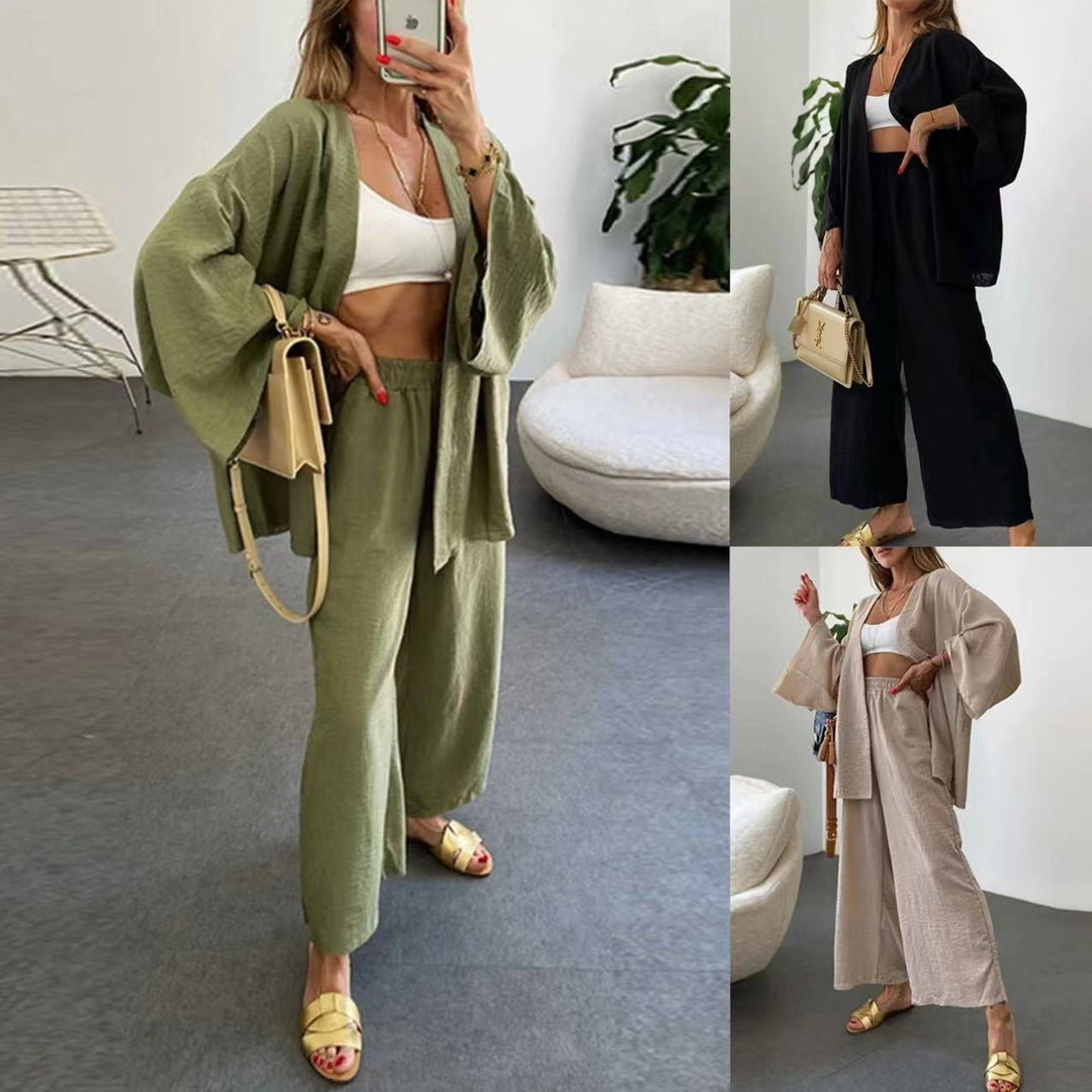 Damen casual Lounge-Set mit weiten Ärmeln und elastischem Bund Drune
