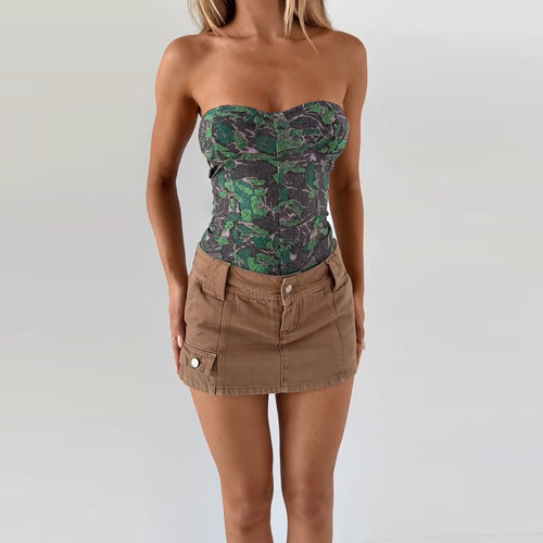 Damen schulterfreies Bustier-Top mit floralem Print und taillierter Silhouette Drune