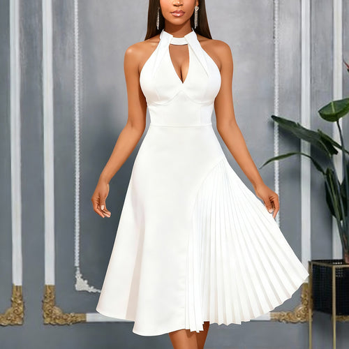 Damen Elegantes Midikleid mit Keyhole-Ausschnitt und plissiertem Saum Drune