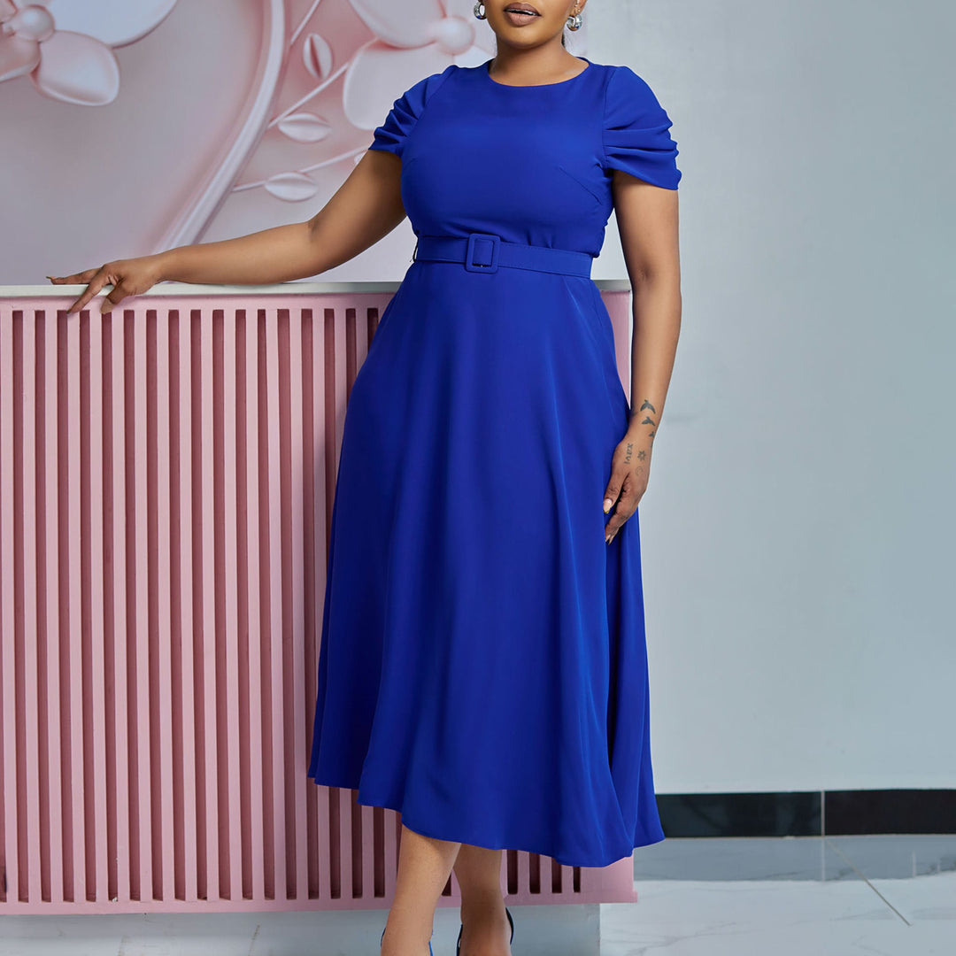Damen Midi-Kleid mit elegantem Gummizug und schmalem Gürtel Drune