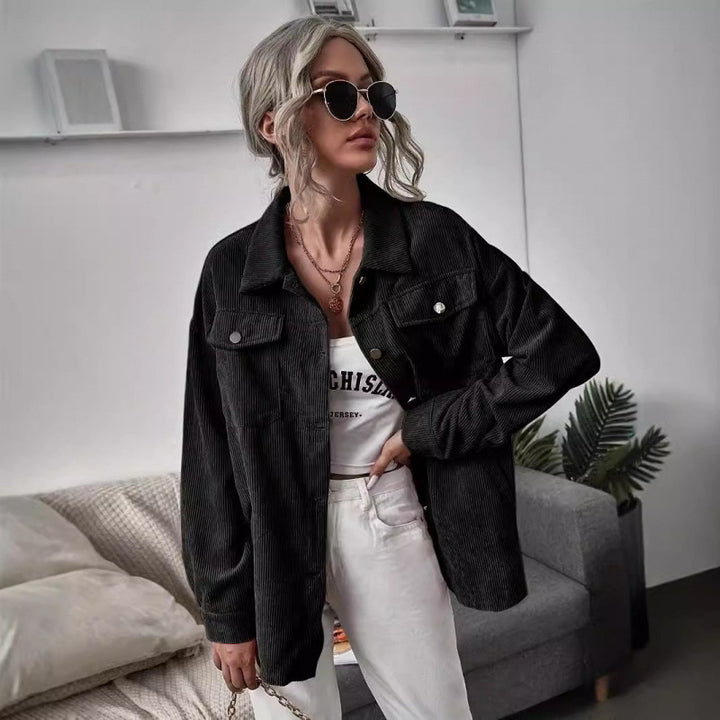 Damen Lässige Cordjacke mit dekorativen Knöpfen und praktischen Taschen Drune