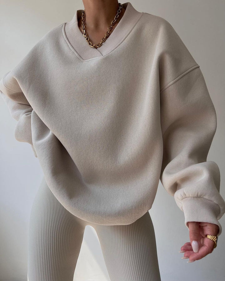 Damen Oversize Sweatshirt mit V-Ausschnitt und gemütlichem Schnitt Drune
