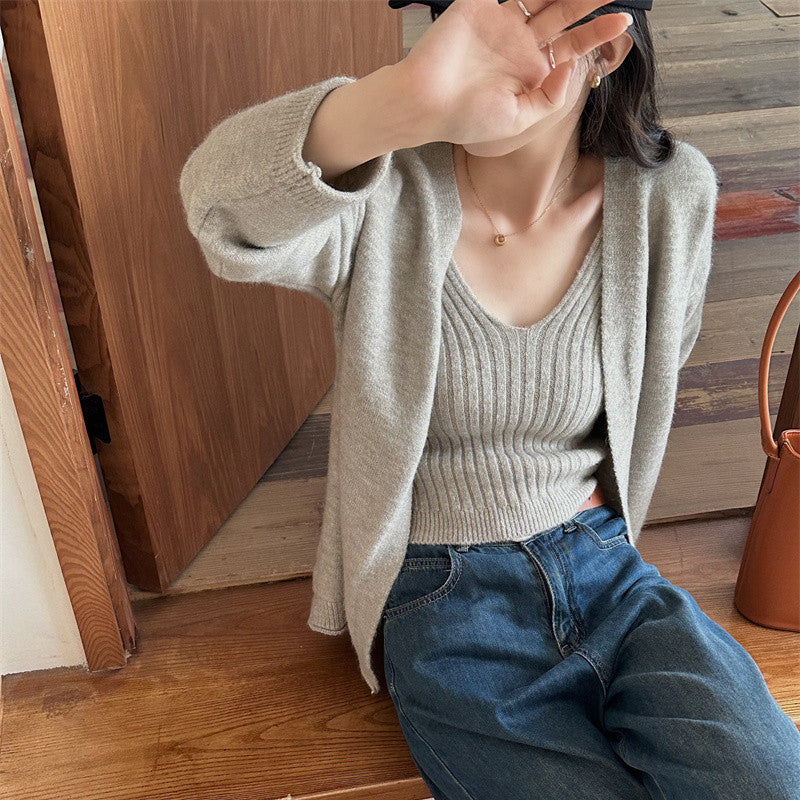 Damen kuscheliger Strickcardigan mit offenen Ärmeln und weich flauschiger Textur Drune
