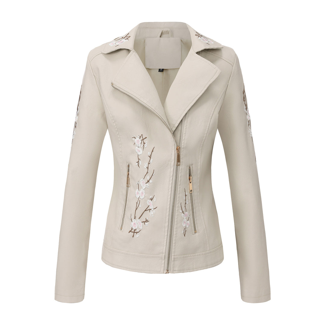 Damen modische Bikerjacke mit floralem Stickmuster Drune