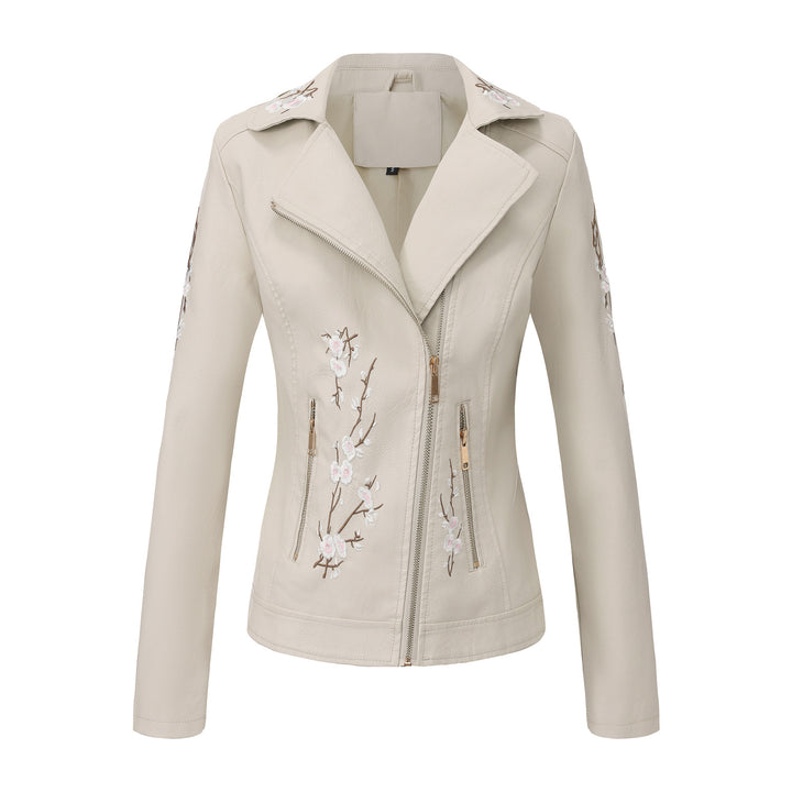 Damen modische Bikerjacke mit floralem Stickmuster Drune