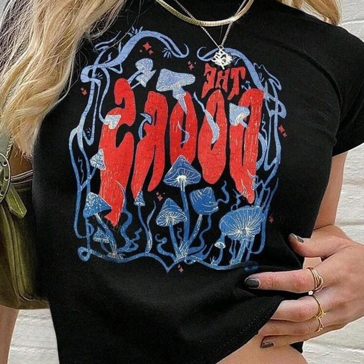 Damen lässiges Crop-T-Shirt mit kreativem Grafikdesign Drune